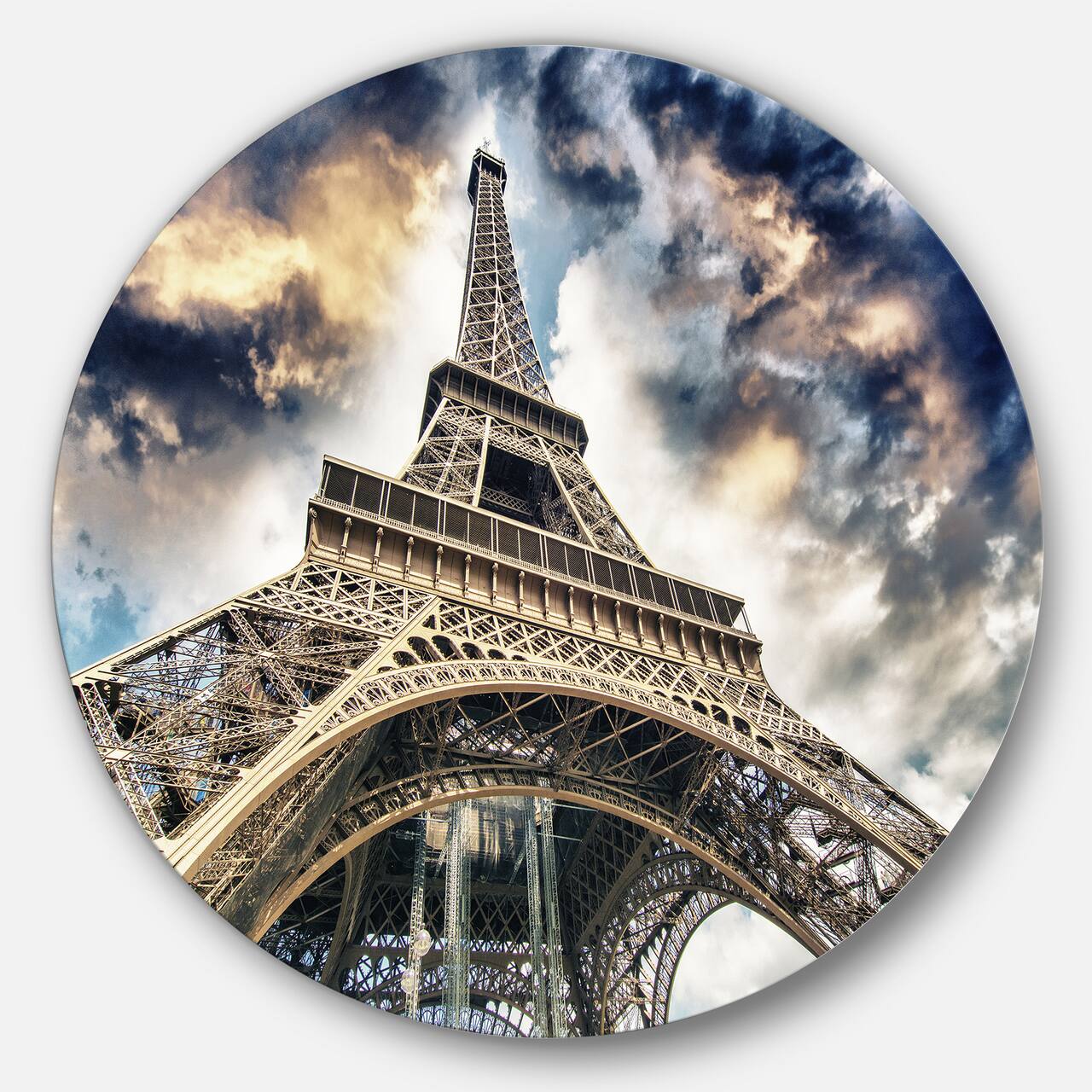 Designart - The Paris Paris Eiffel TowerView from Ground' Ultra Glossy Cityscape Circle Wall Art